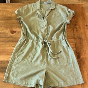 Soho Olive Green linen blend Button-Up Romper